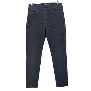 Lauren Ralph Lauren Black Floral Embroidered High Rise Slim Leg Jeans‎ Women's 6